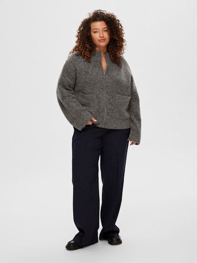 Sia Ras LS Knit Zipper Cardigan - Medium Grey