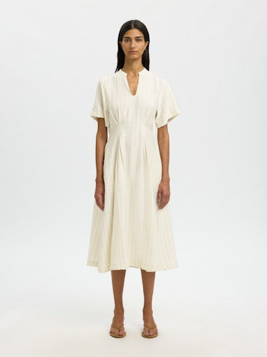 Marie Midi Dress - Egret Stripes