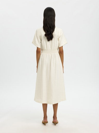 Marie Midi Dress - Egret Stripes