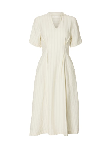 Marie Midi Dress - Egret Stripes