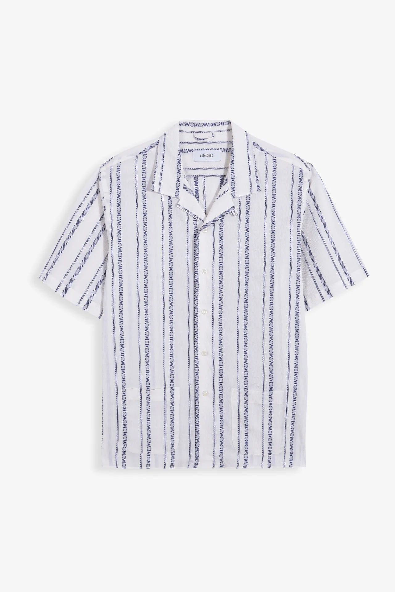 Short Sleeve Embroidery Shirt - White and Navy