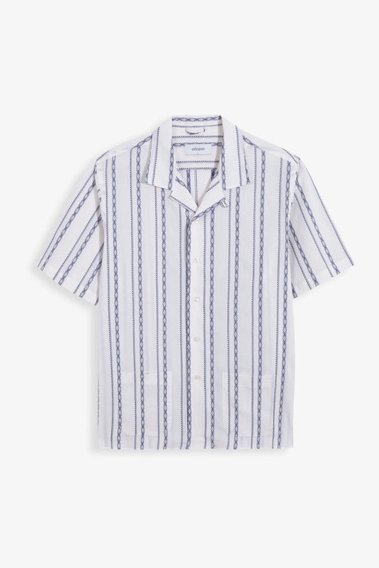 Short Sleeve Embroidery Shirt - White and Navy