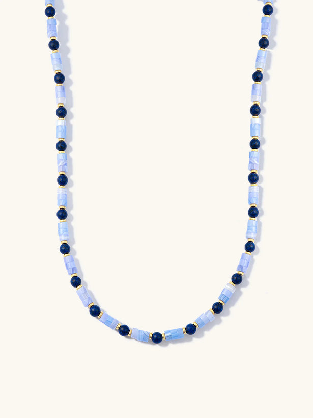 Susa Lapis Bead Necklace - Blue Agate and Lapis