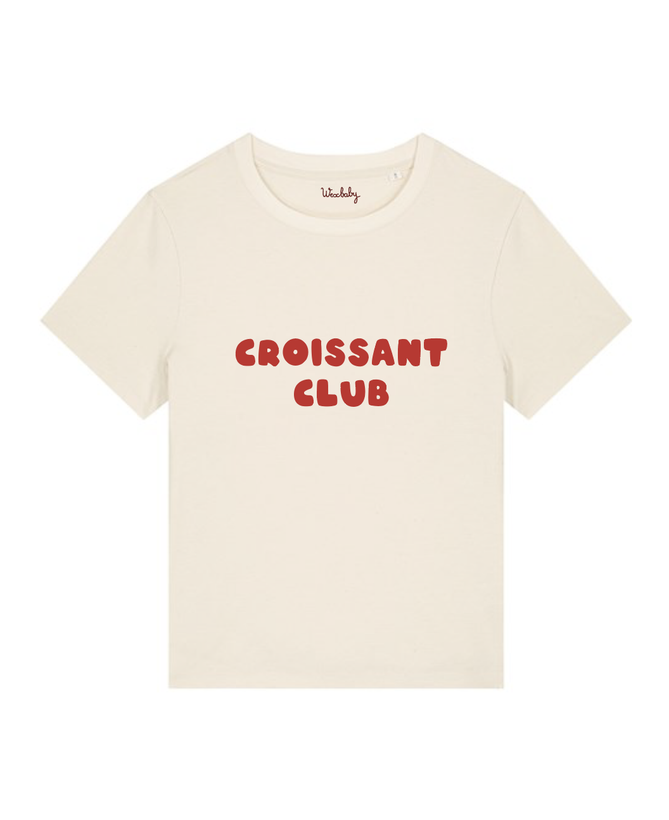 Croissant Club Organic Cotton T-Shirt - Natural Raw/Red Lettering
