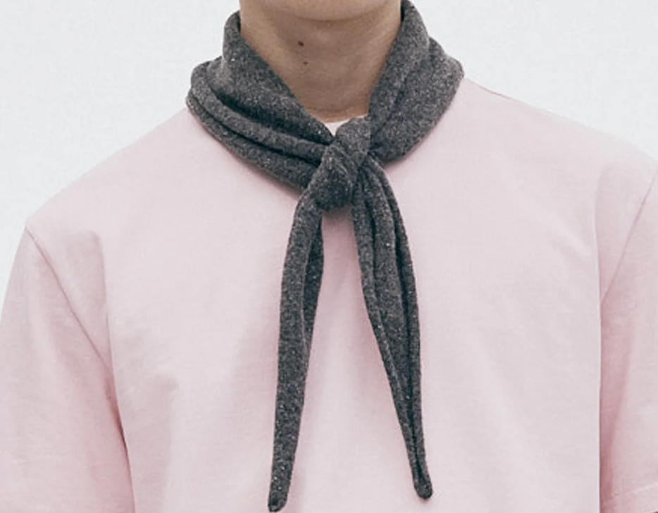 Wool and Silk Tie Scarf - Dark Grey Melange