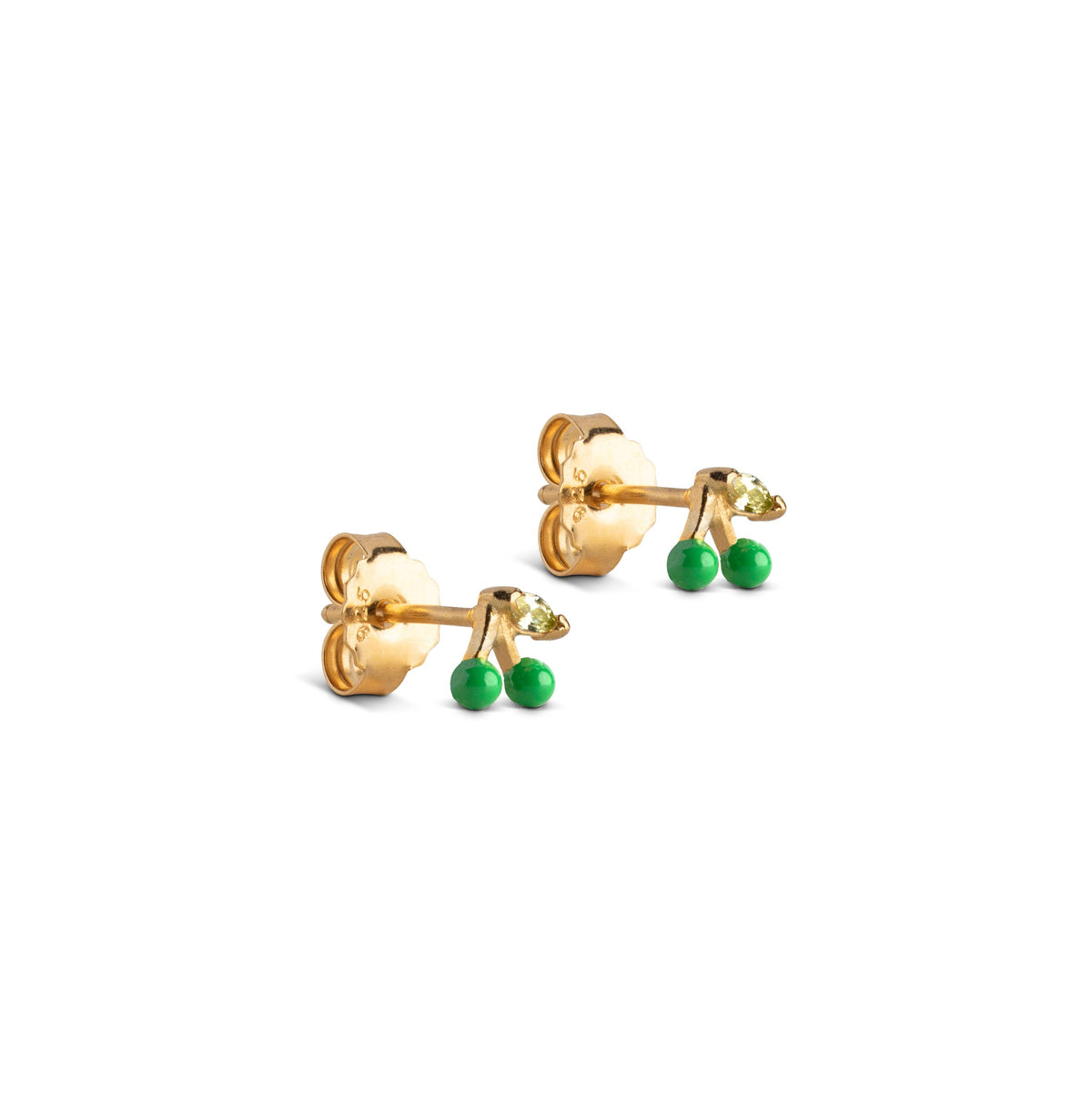 Cherry Studs - Gold/Grass Green