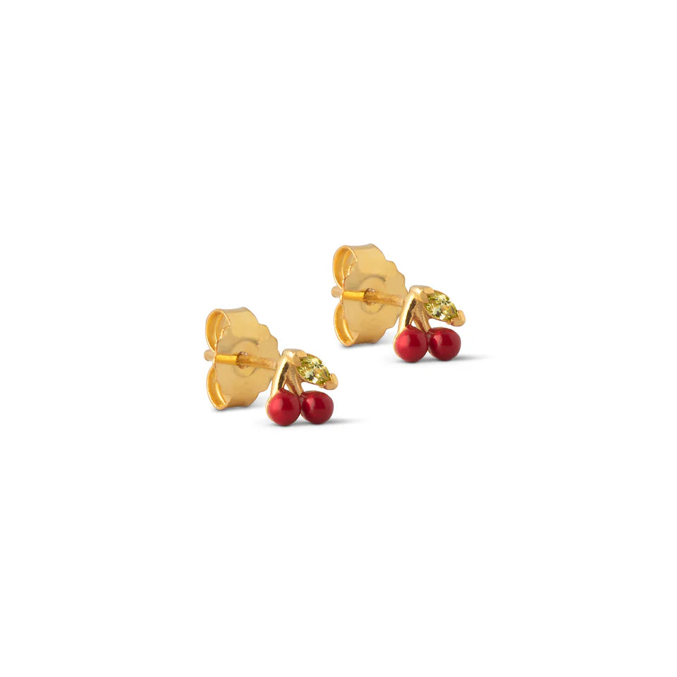 Cherry Studs - Gold/Red
