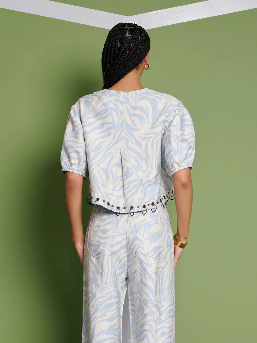 Serena Zebra Top - Baby Blue