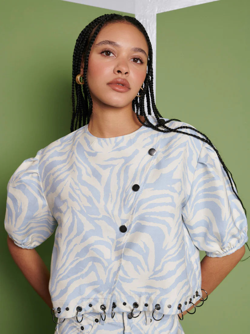 Serena Zebra Top - Baby Blue