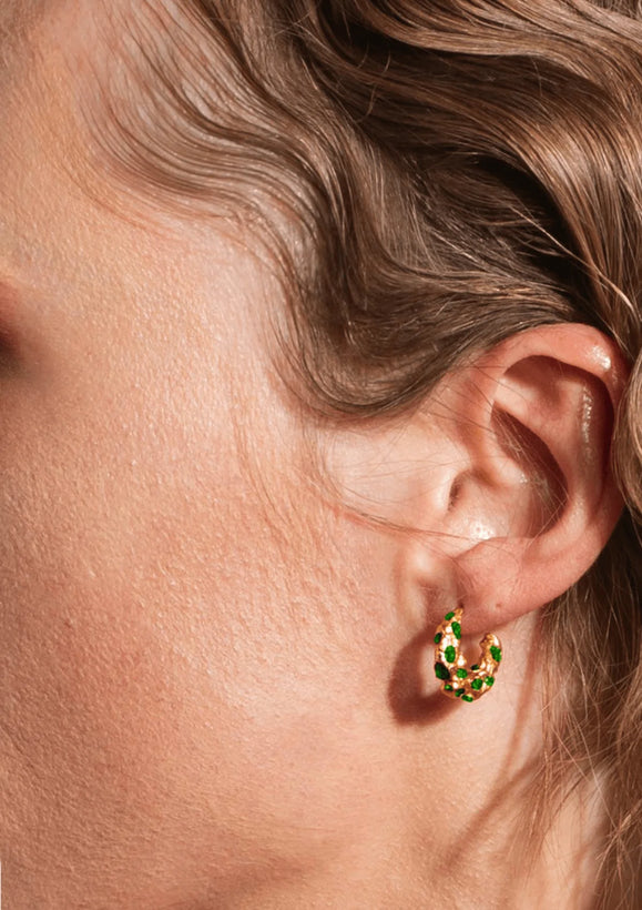 Trinket Gilded Hoop Earrings - Gold/Dark Green
