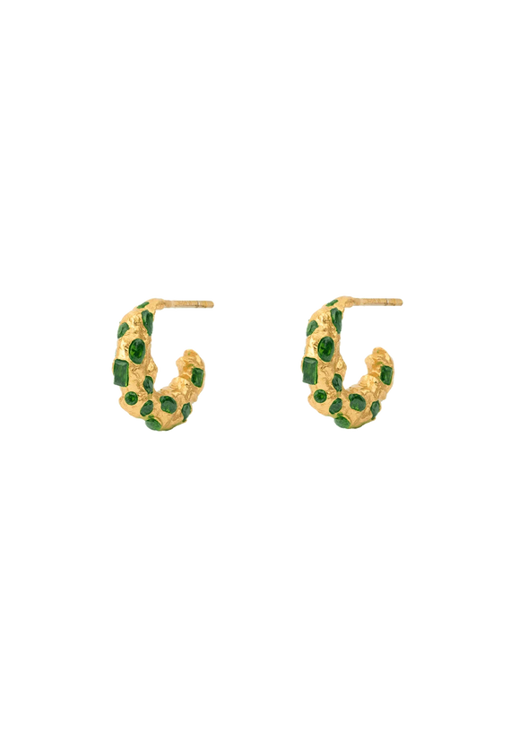 Trinket Gilded Hoop Earrings - Gold/Dark Green