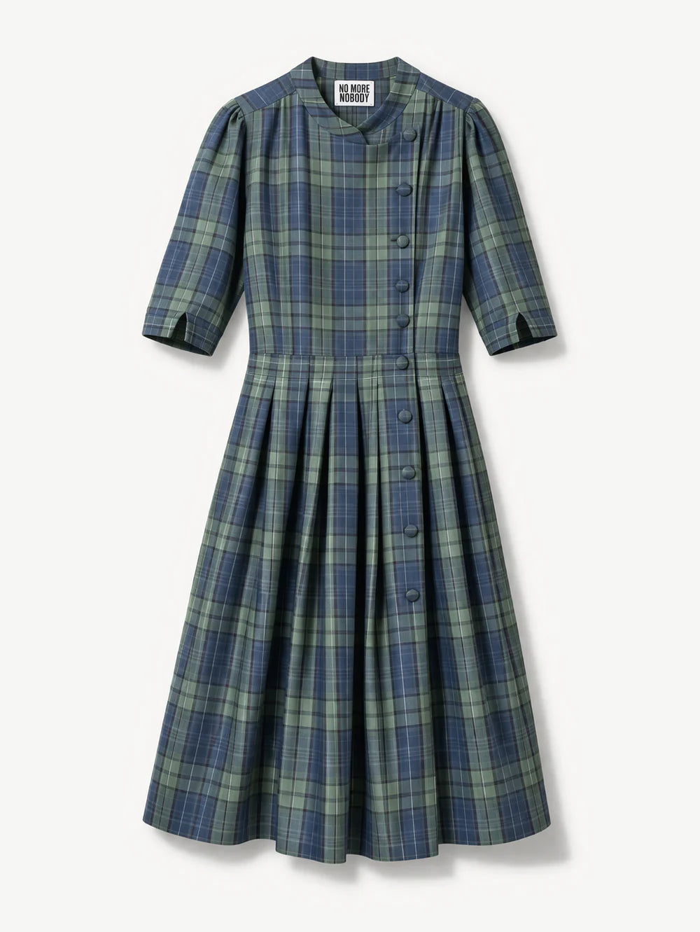 'NO MORE NOBODY' - Talitha Midi Dress Organic Linen - Green Multi Check