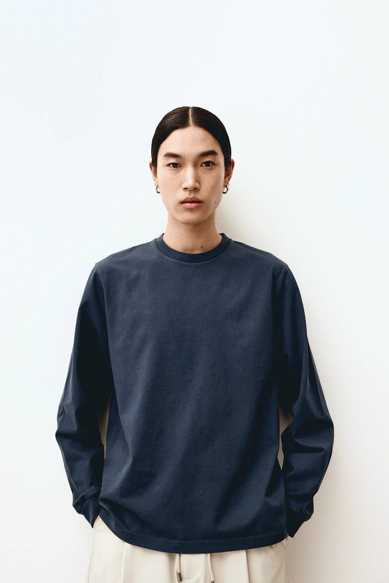 Basic Long Sleeve Tee - Navy Blue