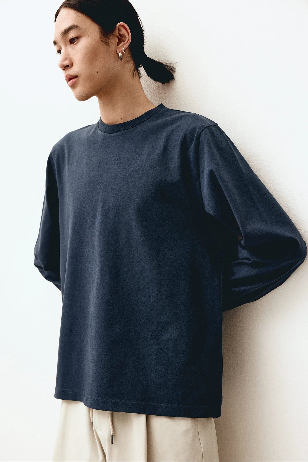 Basic Long Sleeve Tee - Navy Blue