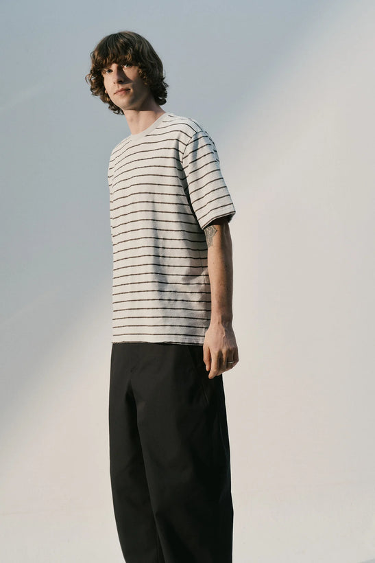 Terry Basic T-Shirt - Pearl Blue with Charcoal Stripes