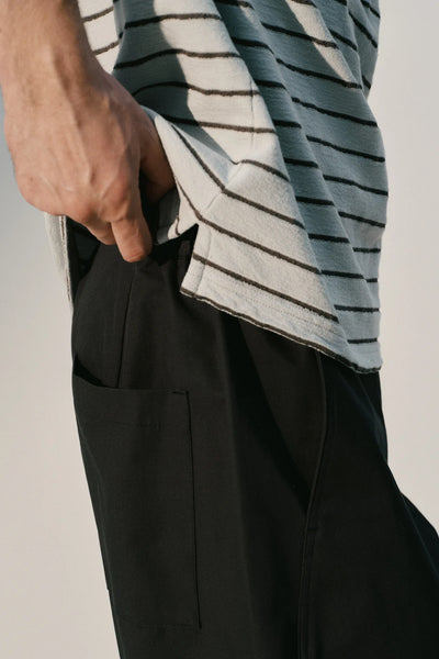 Terry Basic T-Shirt - Pearl Blue with Charcoal Stripes