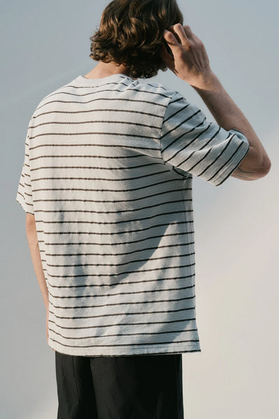 Terry Basic T-Shirt - Pearl Blue with Charcoal Stripes