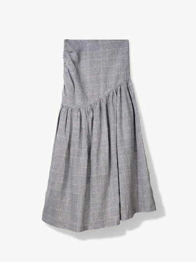 'NO MORE NOBODY' - Hilda Gathered Skirt Organic Linen - Grey Check