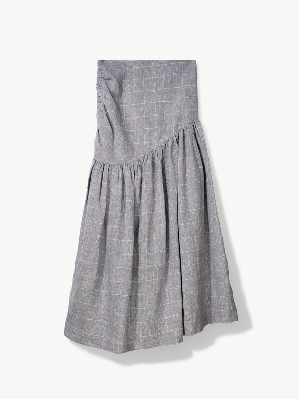 'NO MORE NOBODY' - Hilda Gathered Skirt Organic Linen - Grey Check