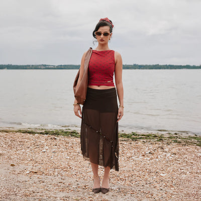 The Rosewood Mesh Skirt - Rosewood Brown