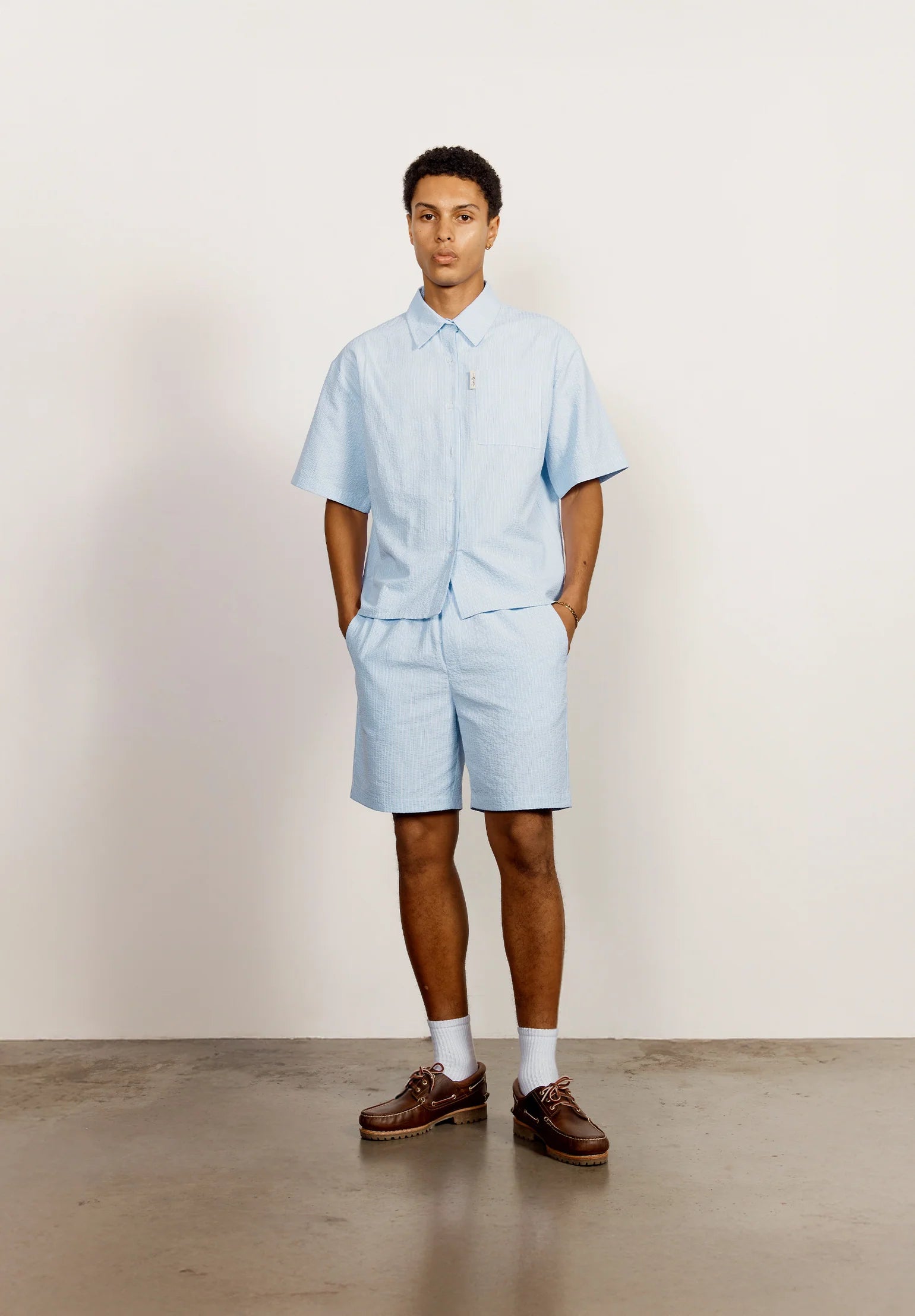 Seersucker Box Fit Shirt - Blue