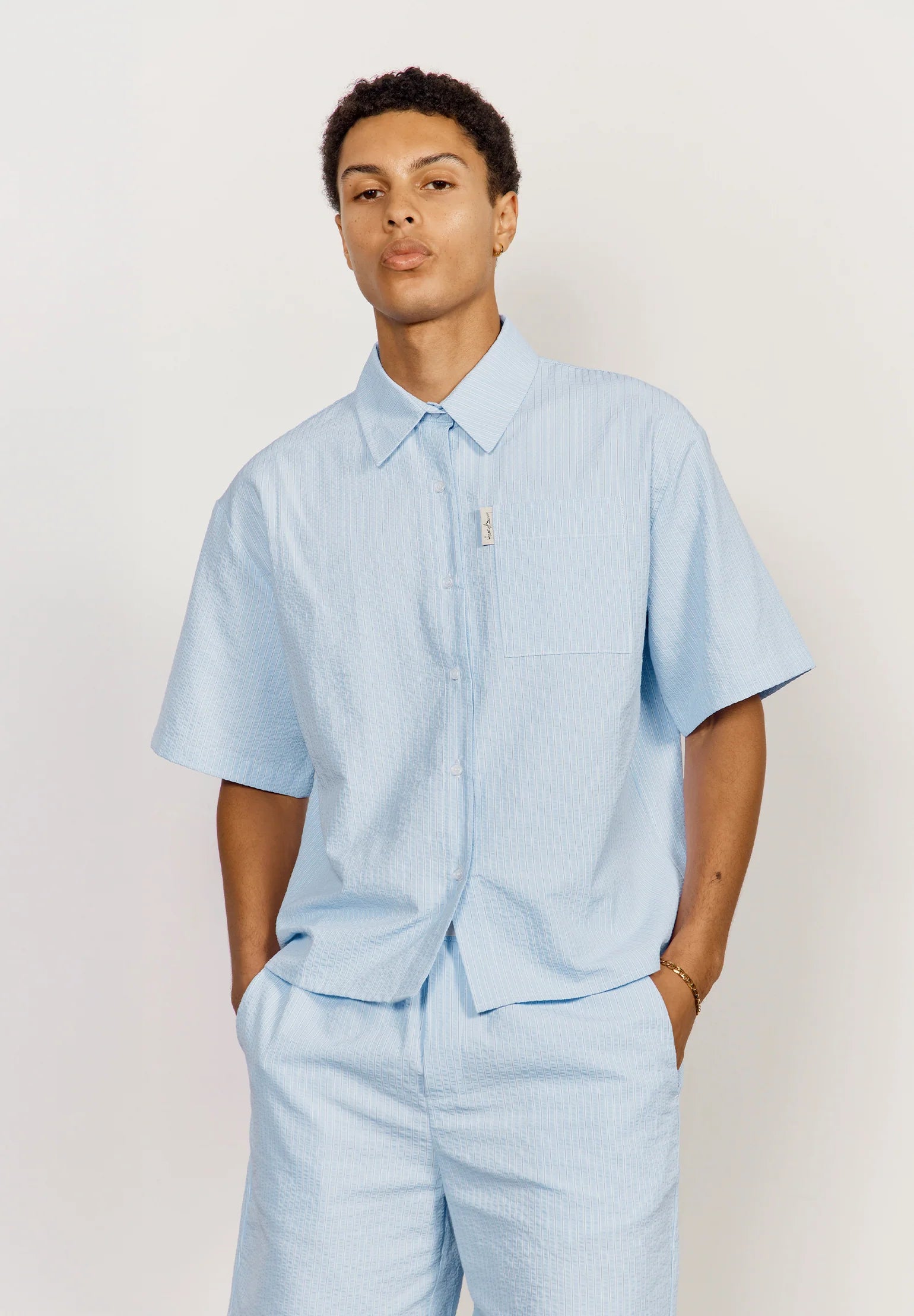 Seersucker Box Fit Shirt - Blue