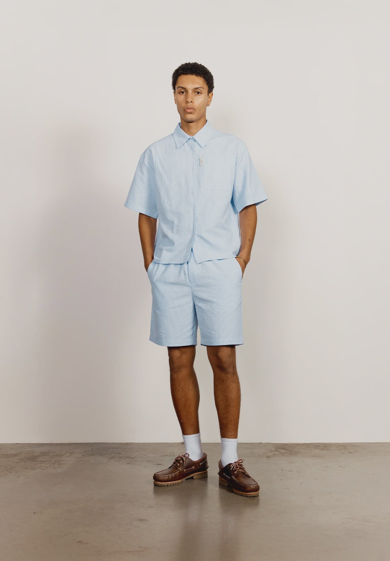 Seesucker Box Fit Shorts - Blue