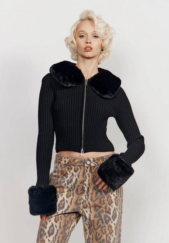 Peggy Cardigan with Zipper - Black