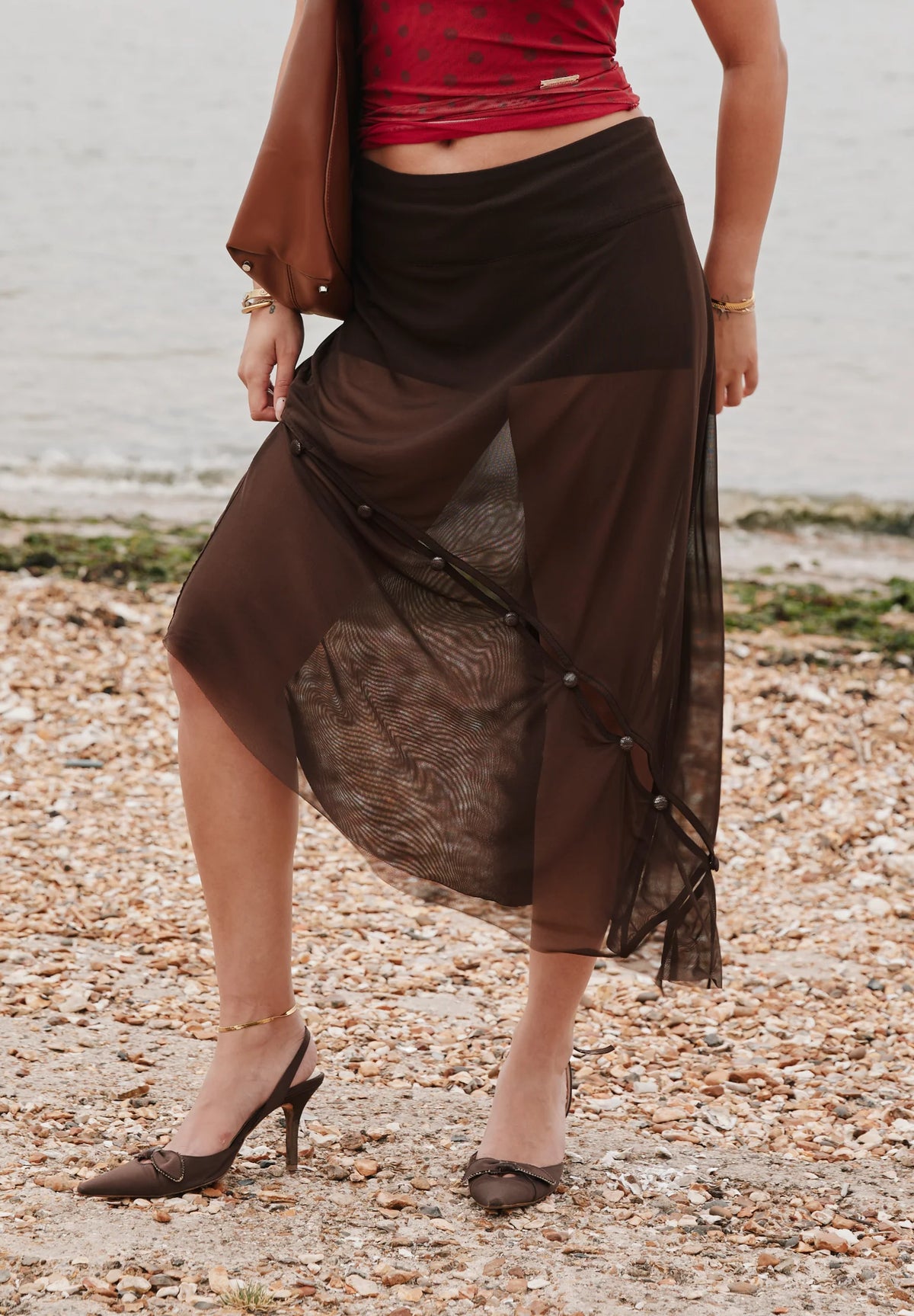 The Rosewood Mesh Skirt - Rosewood Brown