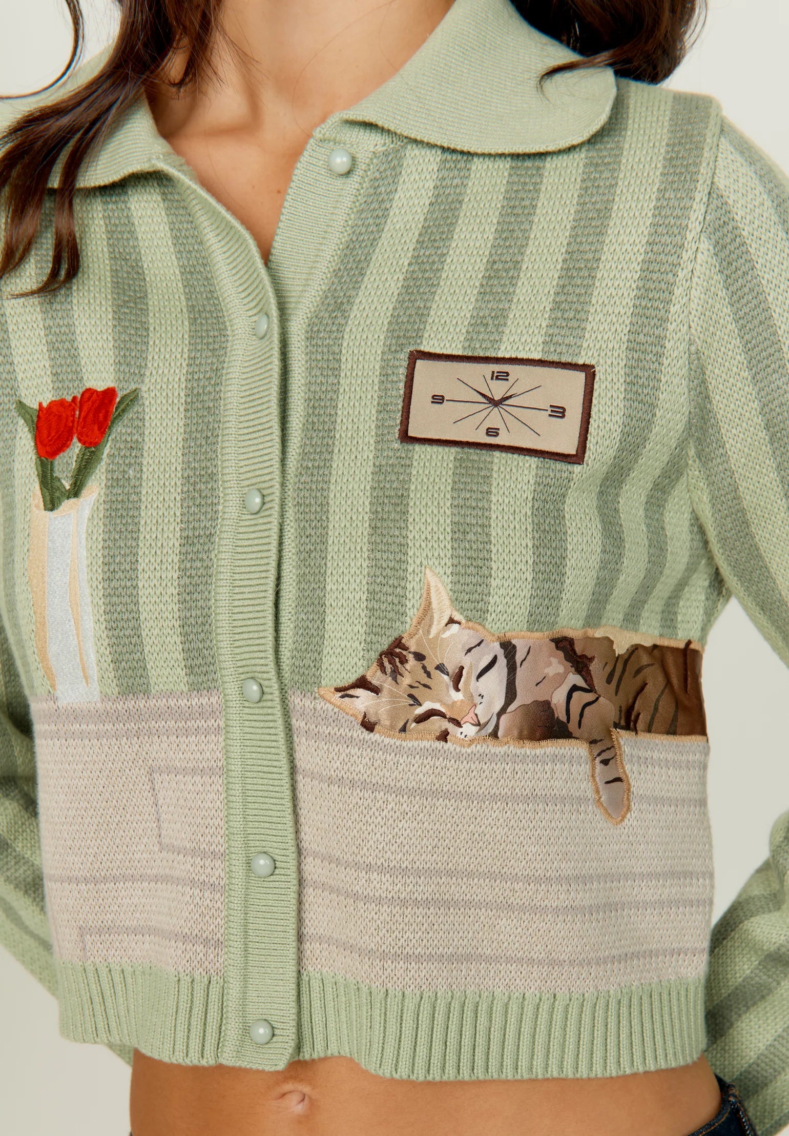 The Sleepy Cat Cardigan - Green Multi