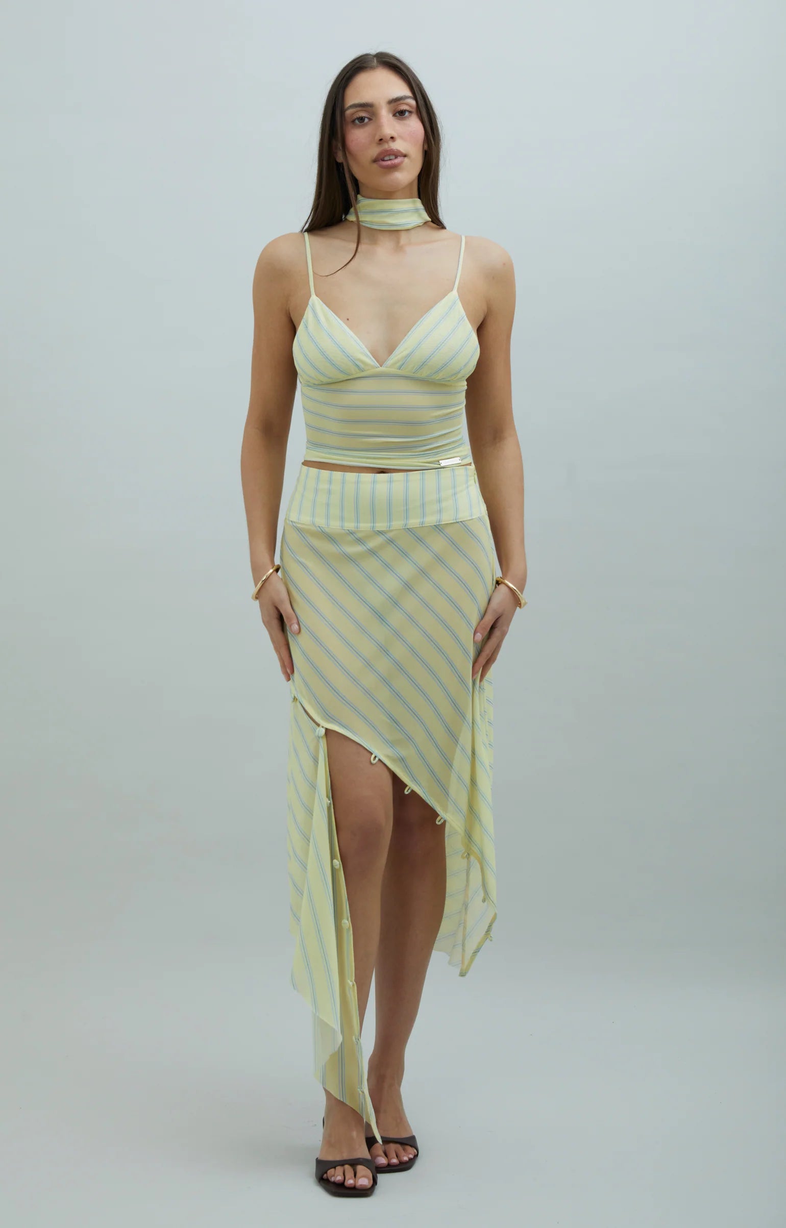 Mesh Asymmetric Skirt - Striped