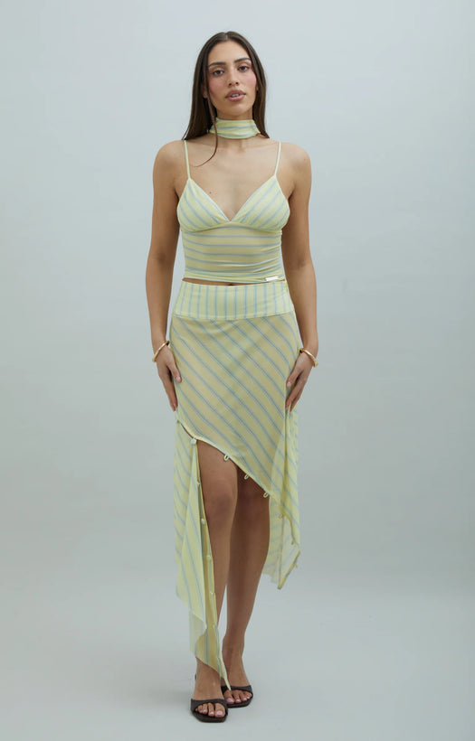 Mesh Asymmetric Skirt - Striped