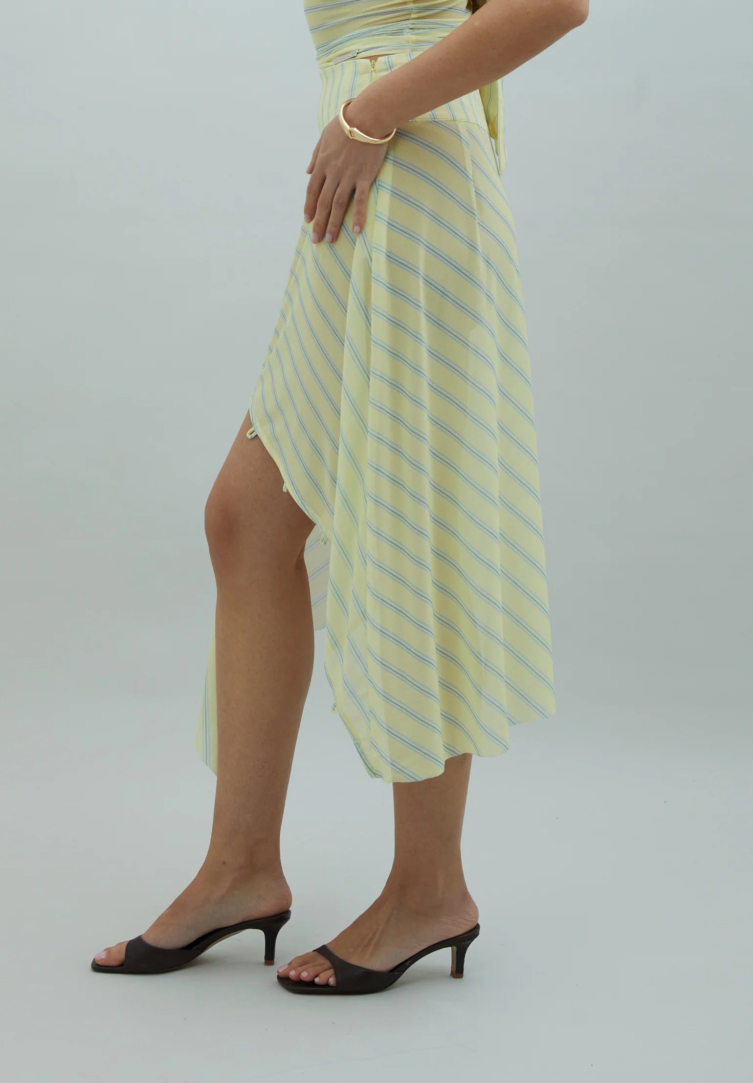 Mesh Asymmetric Skirt - Striped