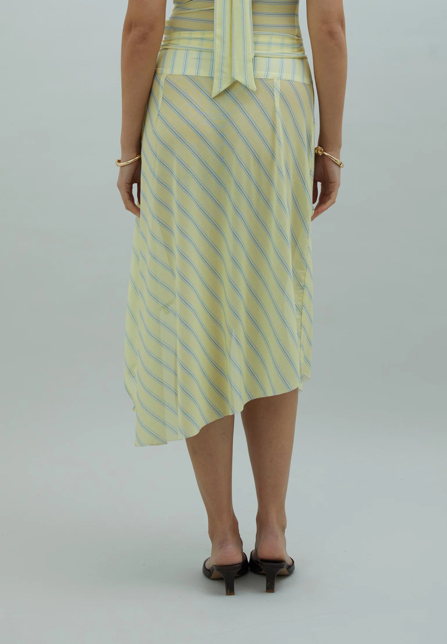 Mesh Asymmetric Skirt - Striped