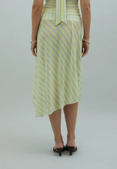 Mesh Asymmetric Skirt - Striped