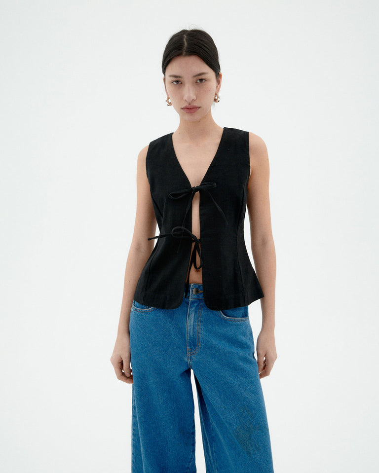 Elsie Bows Top - Black
