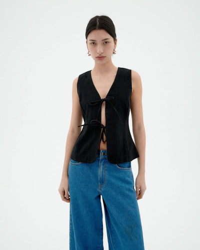 Elsie Bows Top - Black
