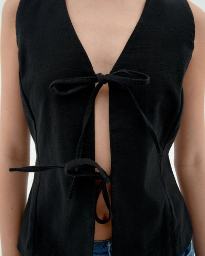 Elsie Bows Top - Black