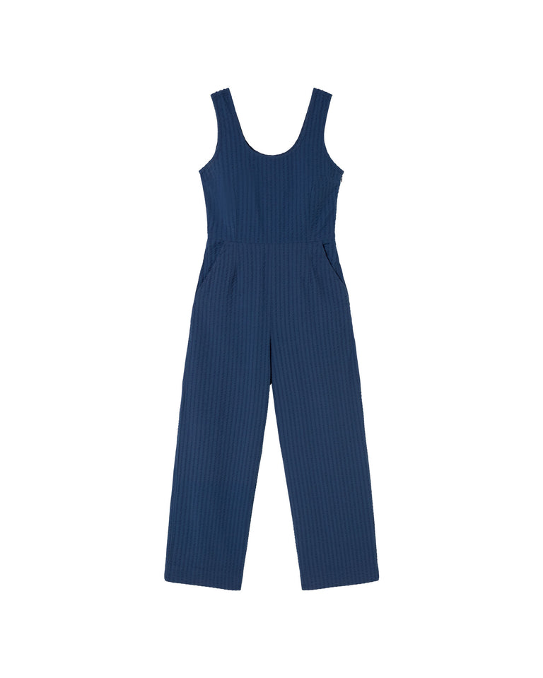 Raflesia Seersucker Jumpsuit - Cobalt Blue