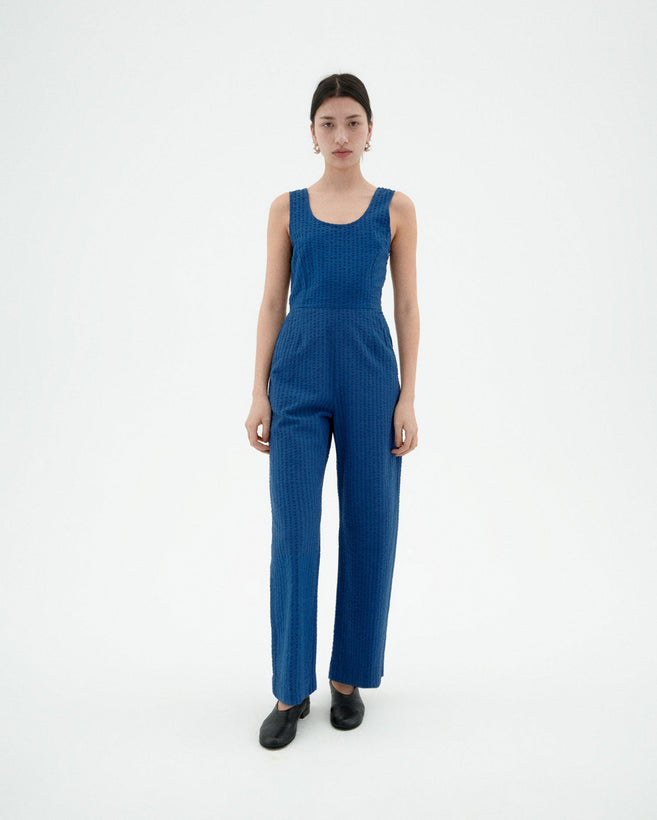 Raflesia Seersucker Jumpsuit - Cobalt Blue
