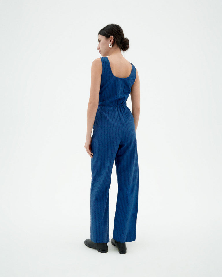 Raflesia Seersucker Jumpsuit - Cobalt Blue