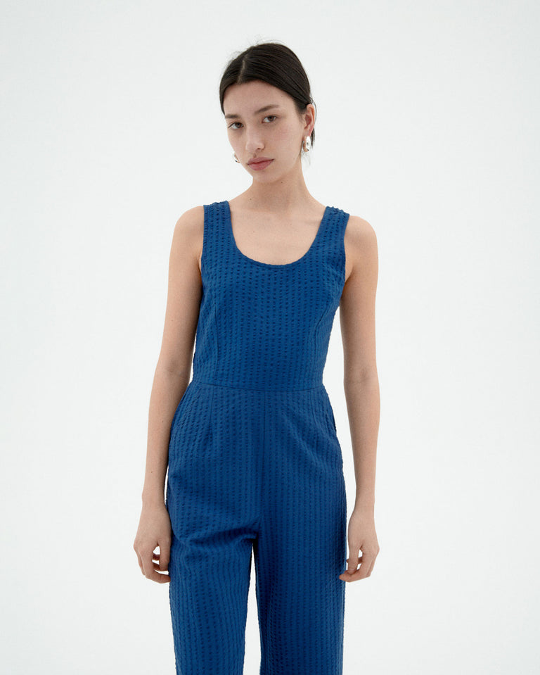 Raflesia Seersucker Jumpsuit - Cobalt Blue