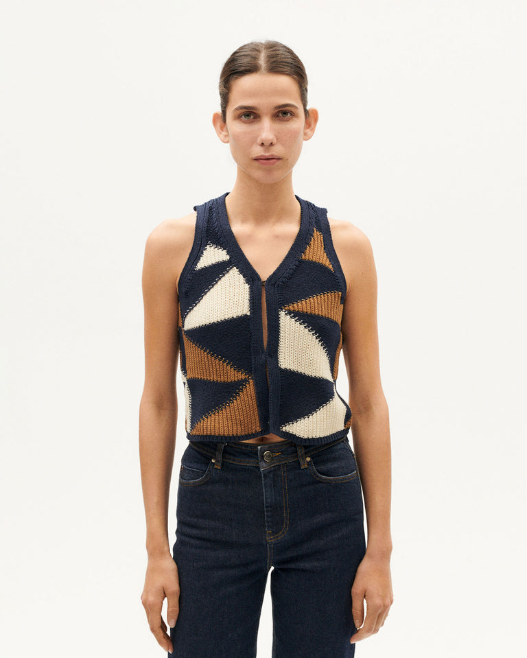Patched Robbie Knit Vest - Blue