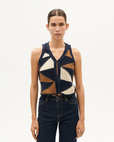Patched Robbie Knit Vest - Blue