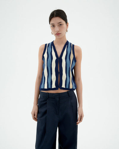 Waterfall Robbie Knit Vest - Multicolour Blue