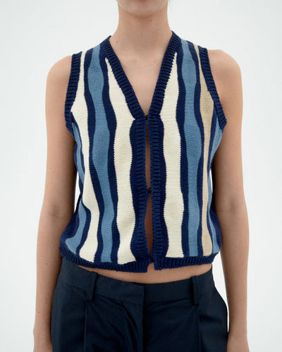 Waterfall Robbie Knit Vest - Multicolour Blue