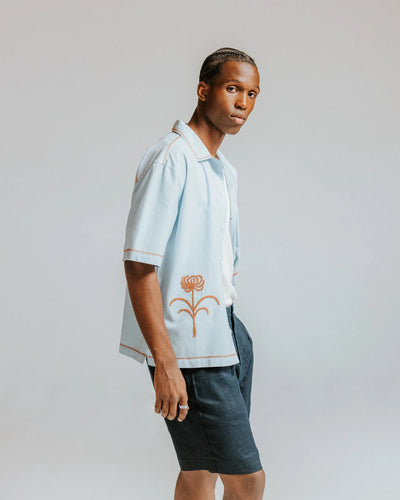 Keats Shirt Dahlia Embroidery - Light Blue / Rust