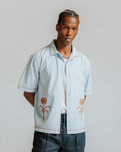 Keats Shirt Dahlia Embroidery - Light Blue / Rust