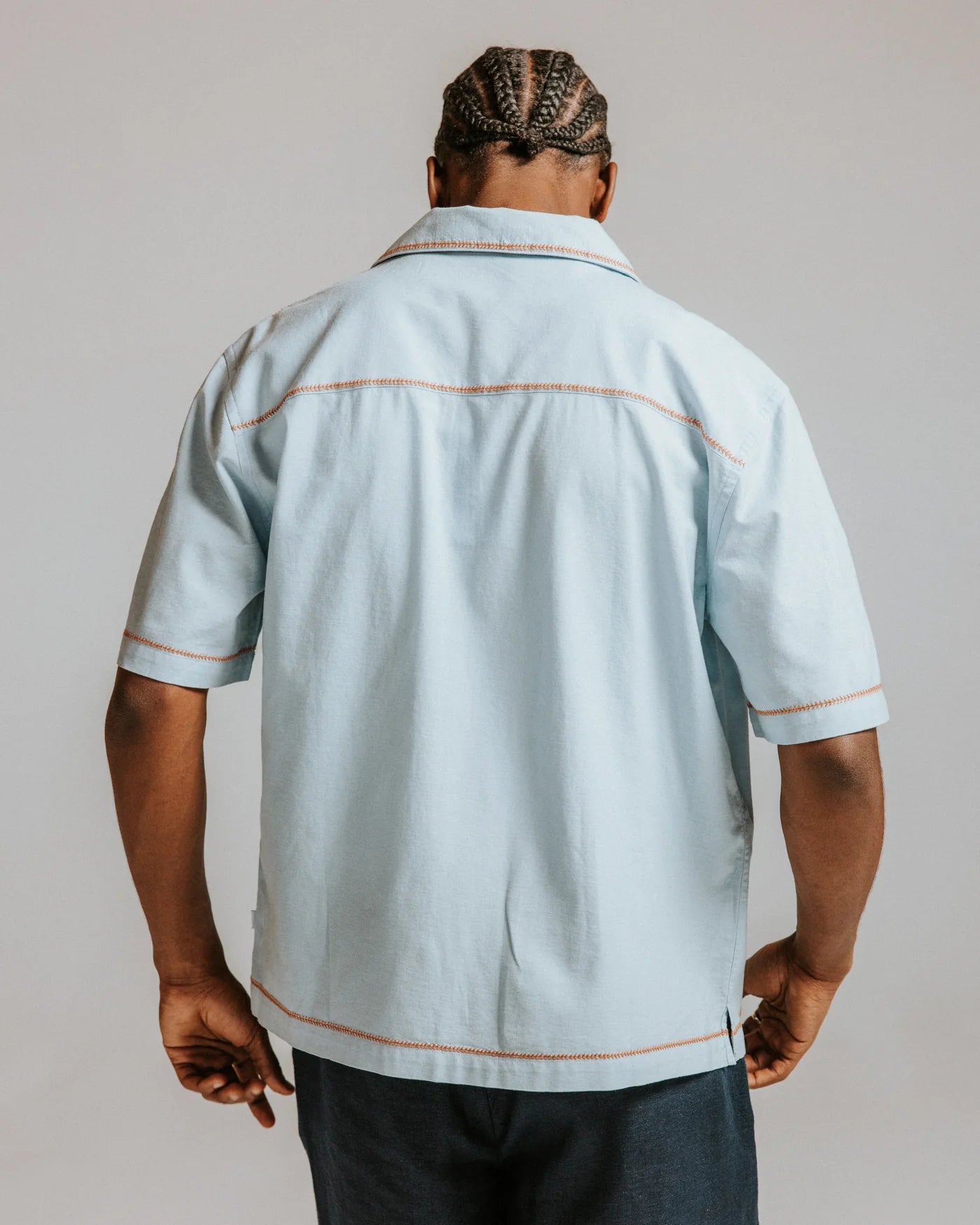 Keats Shirt Dahlia Embroidery - Light Blue / Rust
