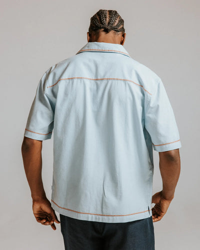 Keats Shirt Dahlia Embroidery - Light Blue / Rust